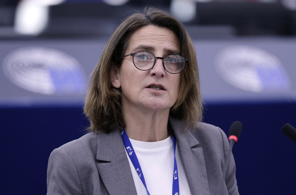 Teresa Ribera, vicepresidenta ejecutiva de la Comisión Europea responsable de Competencia, interviene en un debate del Parlamento Europeo, el 18 de diciembre de 2024.