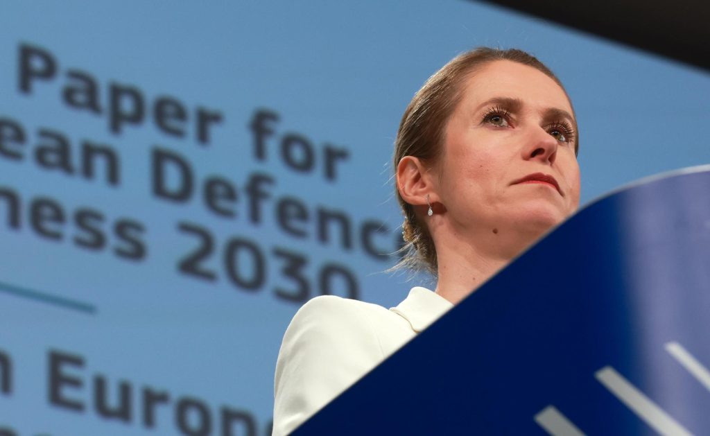 Kaja Kallas durante la presentación en Bruselas del Libro Blanco de Defensa de la UE, el 19 de marzo de 2025.