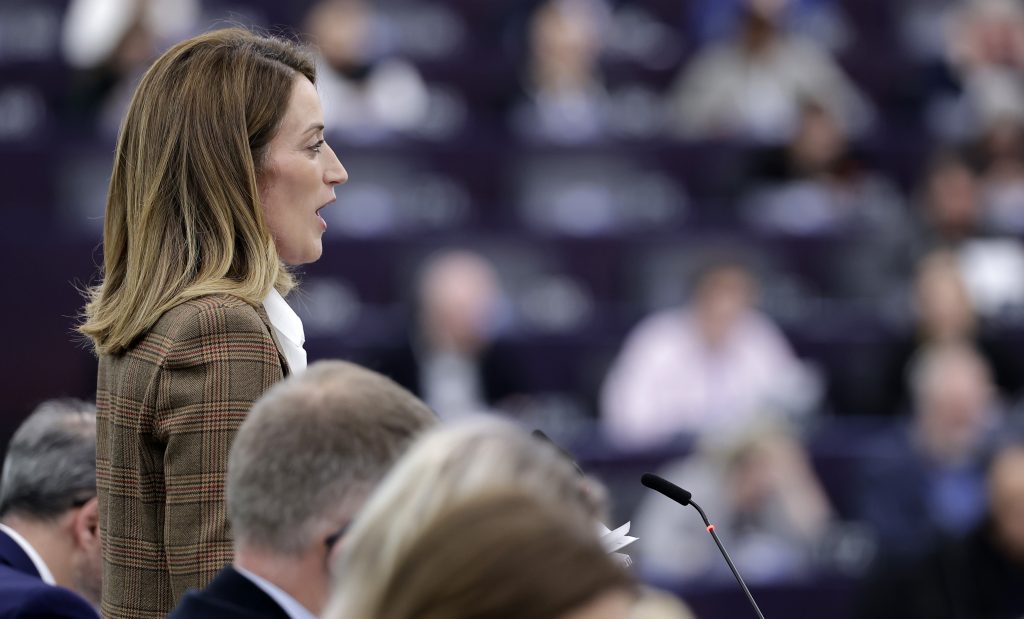 Roberta Metsola interviene ante el Parlamento Europeo, el 20 de enero de 2025.