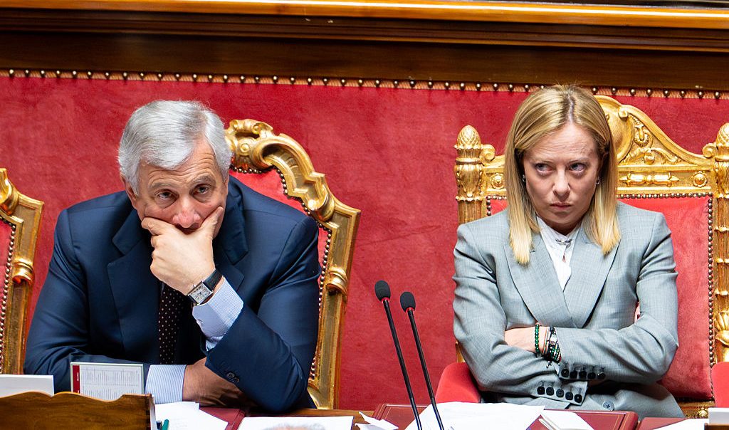 El ministro italiano de Asuntos Exteriores, Antonio Tajani, y la primera ministra de Italia, Giorgia Meloni.