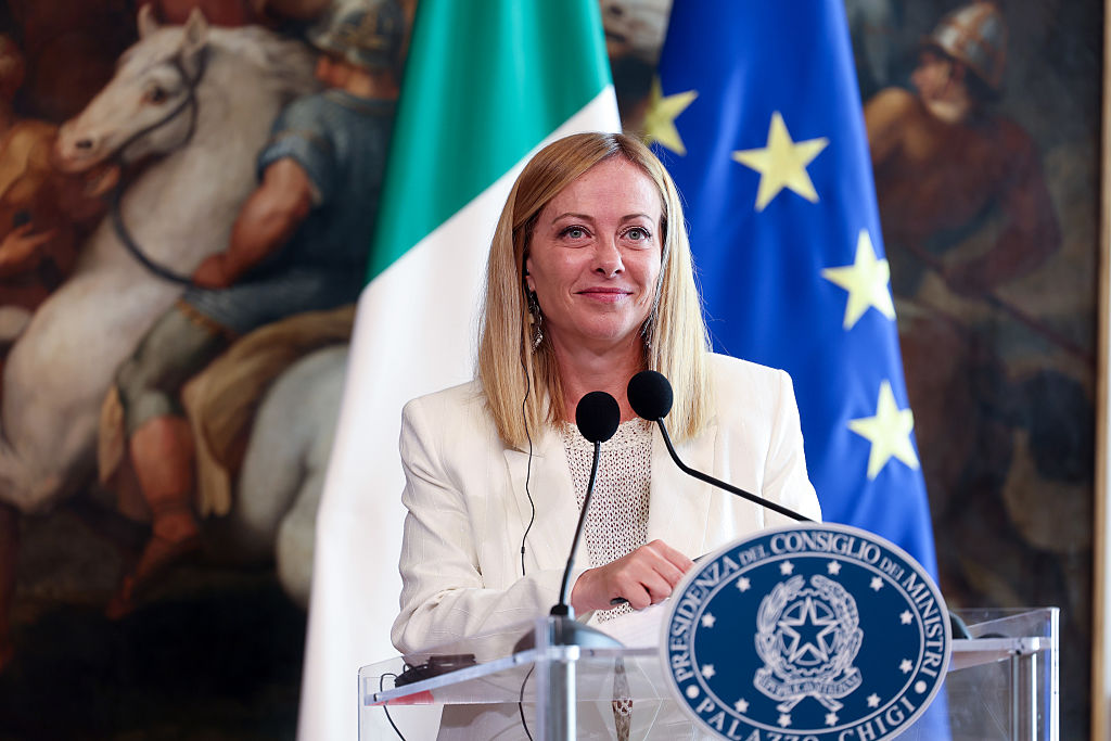 La primera ministra italiana, Giorgia Meloni, ofrece una rueda de prensa en el Palacio Chigi, en Roma, el 15 de julio de 2025.