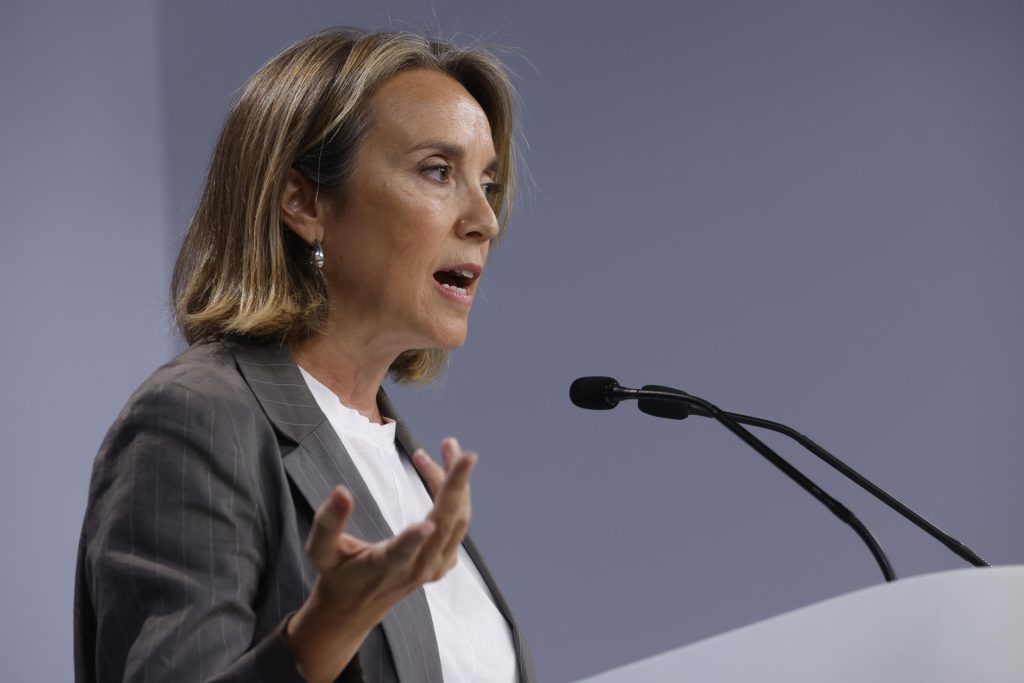 La vicesecretaria de Regeneración Institucional del Partido Popular, Cuca Gamarra, en la rueda de prensa que ofreció en Madrid el 8 de septiembre de 2025.