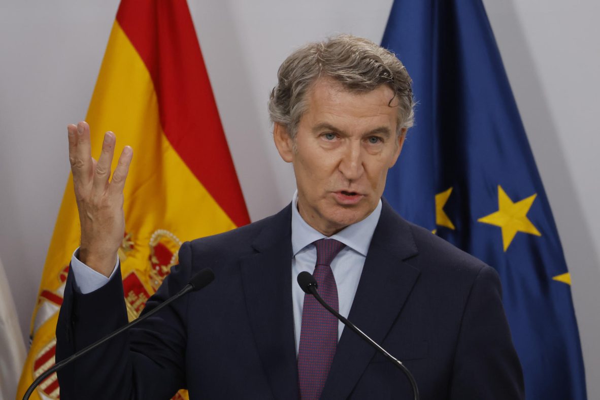 El presidente del Partido Popular, Alberto Núñez Feijóo, en el VII Foro La Toja-Vínculo Atlántico el 3 de octubre de 2025 en O Grove, Pontevedra.