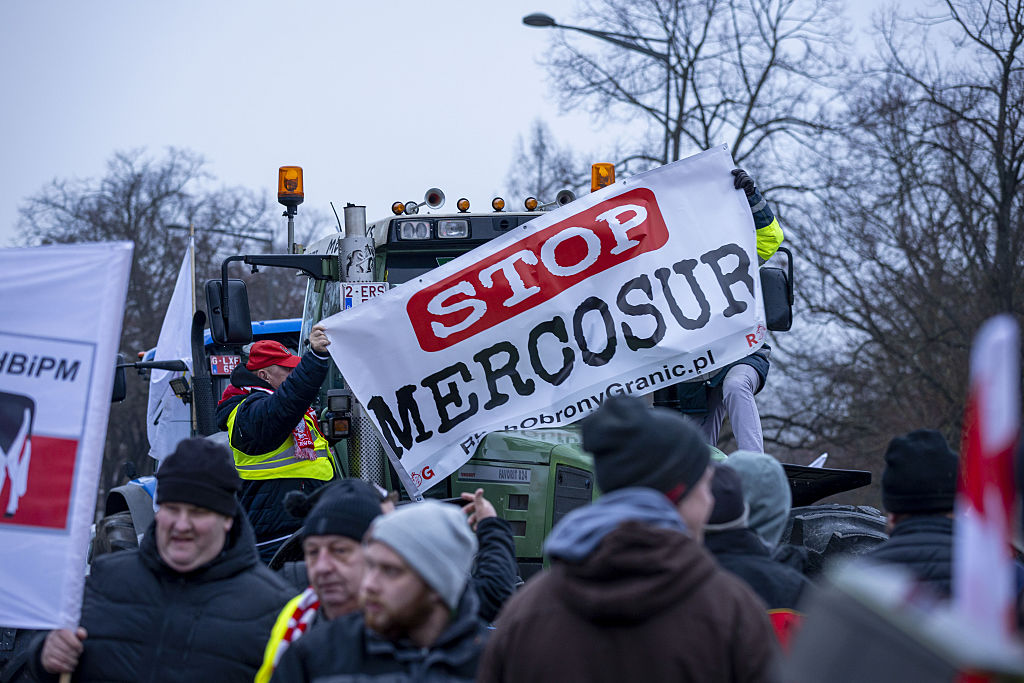 Protesta contra el acuerdo UE-Mercosur en Estrasburgo, en enero de 2026.