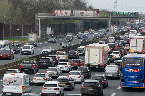 Traffic Jam At Autobahn A3 Ahead Of Easter Holiday Week