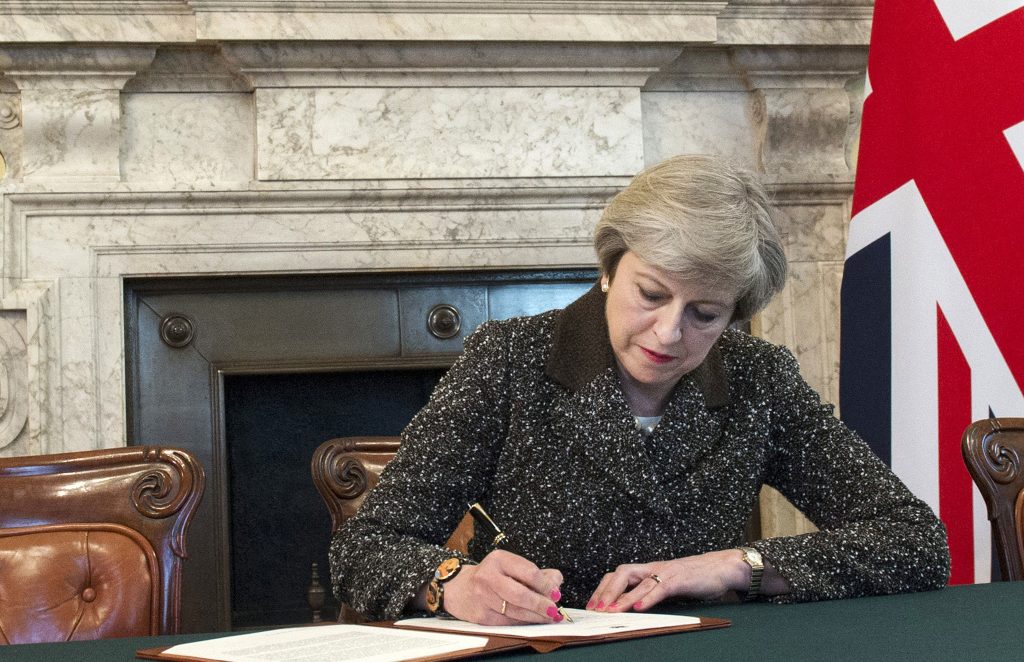 British Prime Minister signs letter to European Council setting out withdraw from the European Union