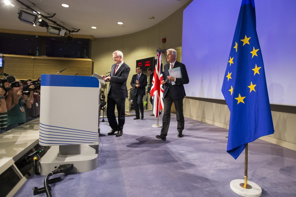 Michel Barnier, Chief Negotiator and Head of the Taskforce of the EC for the Preparation and Conduct of the Negotiations with the United Kingdom under Article 50 of the TEU receives David Davis, British Secretary of State for Exiting the European Union.