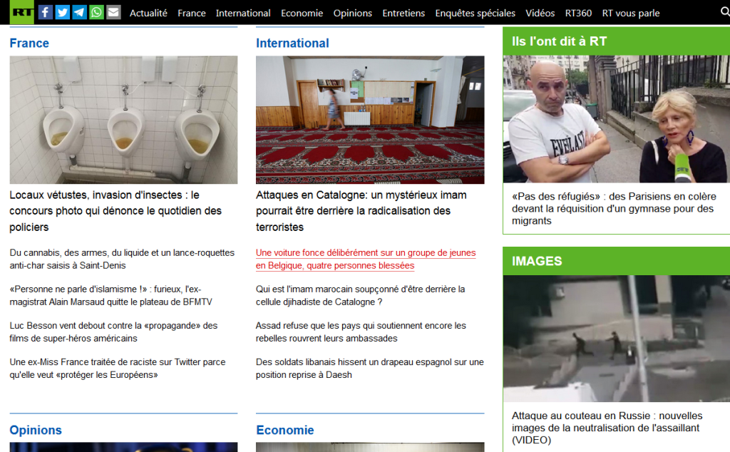 La home du site internet RT en français. Capture d&rsquo;écran