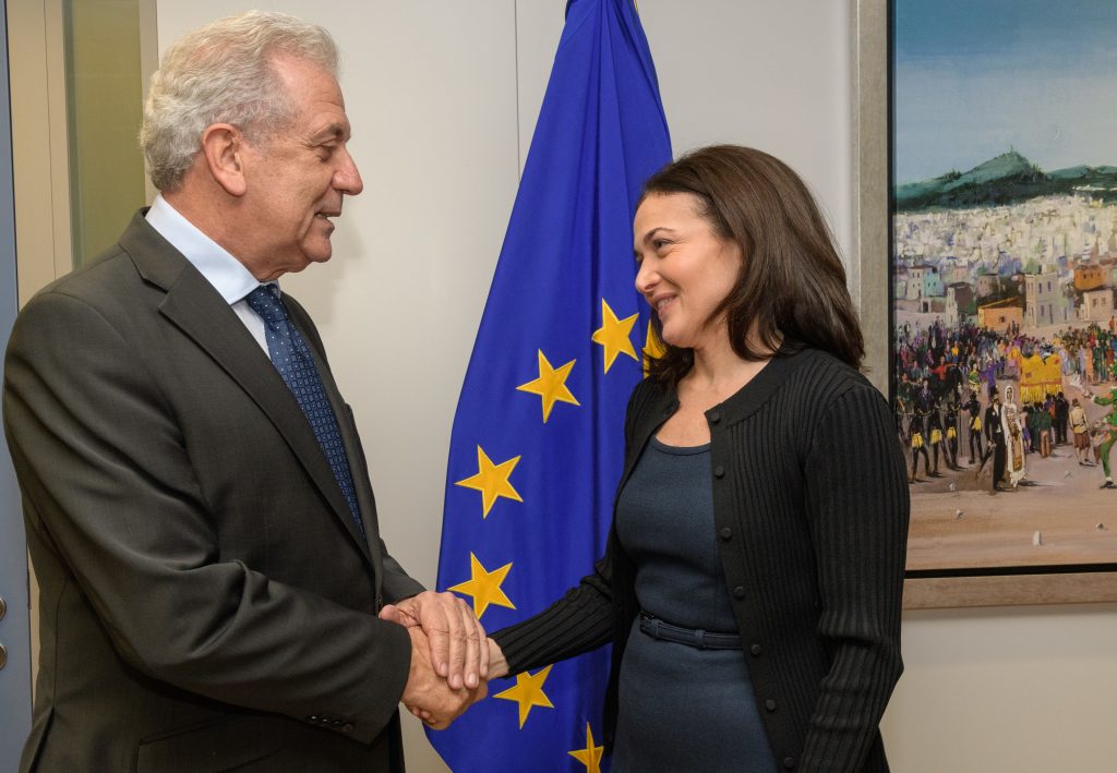 Sheryl Sandberg, COO of Facebook, was received by Dimitris Avramopoulos, Member of the EC in charge of Migration, Home Affairs and Citizenship