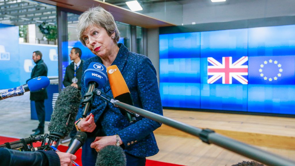 Theresa May UK EU flags