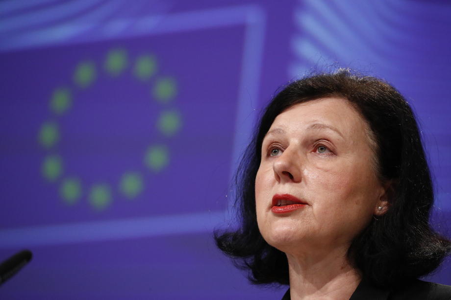 European Commission Vice-President Vera Jourova holds a news conference in Brussels