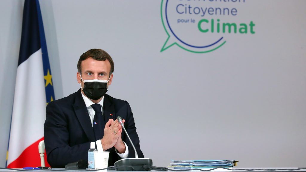 epa08883949 France’s President Emmanuel Macron during a Citizens&rsquo; Convention on Climate, in Paris, France, 14 December 2020.  EPA-EFE/Thibault Camus / POOL POOL MAXPPP OUT