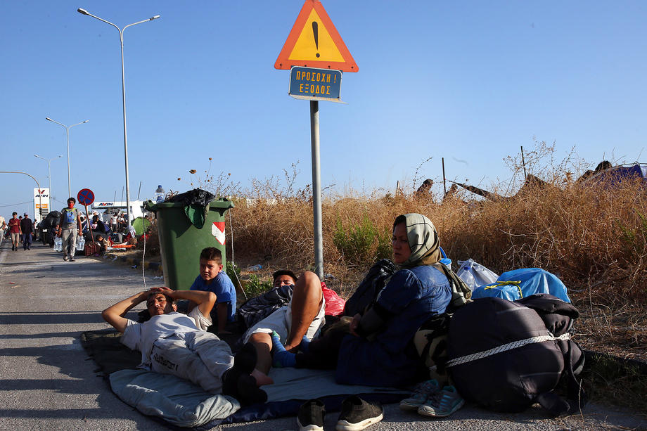 Homeless refugees after Moria fire