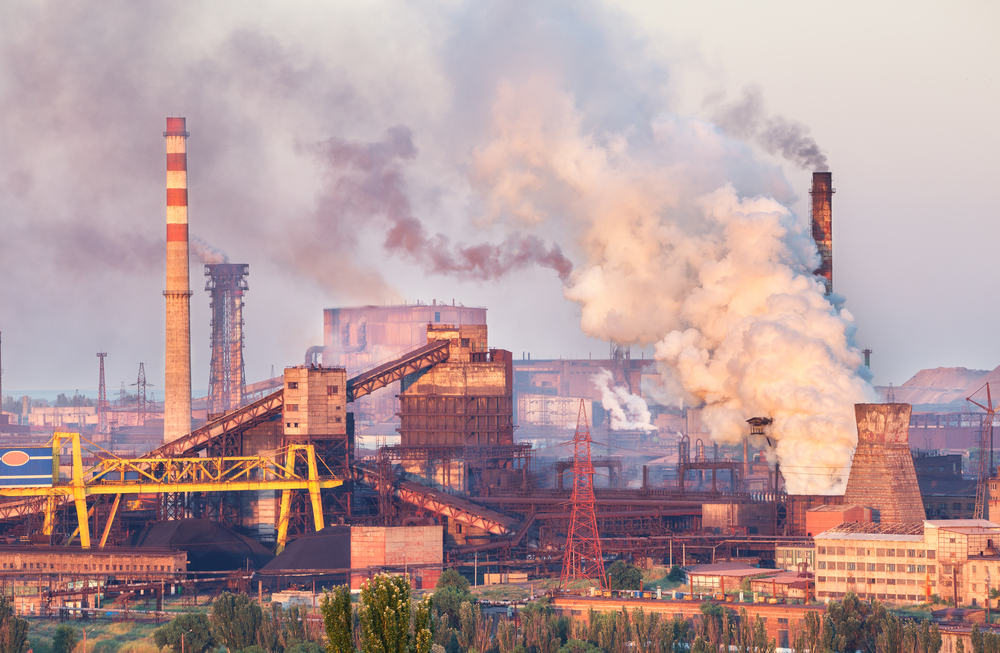 Industrial,Landscape,In,Ukraine.,Steel,Factory,At,Sunset.,Pipes,With
