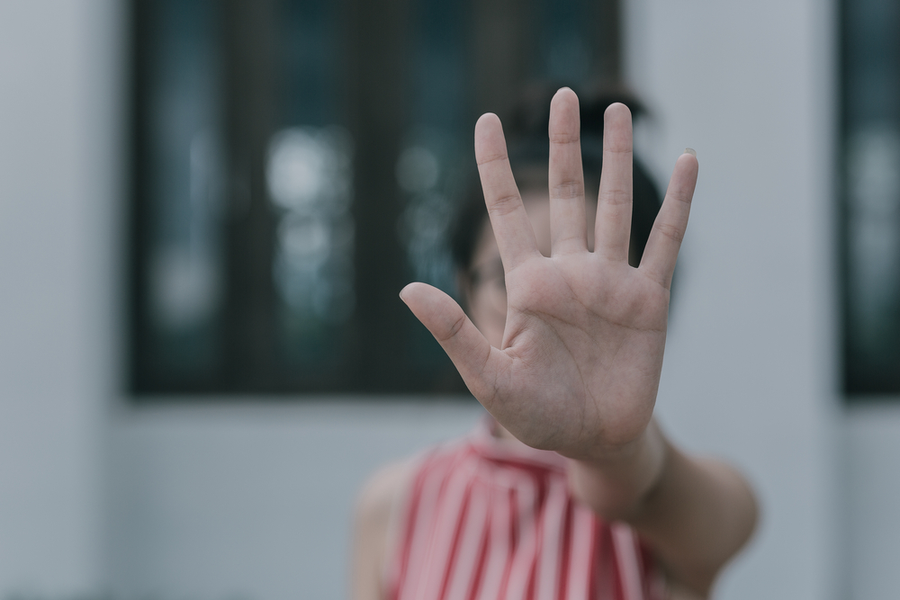 Hand,Showing,Stop,Gesture,And,Violence,,,Stop,Violence,Against