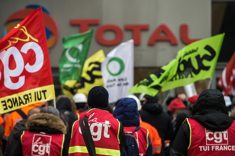 Total workers demonstration in Paris La Defense