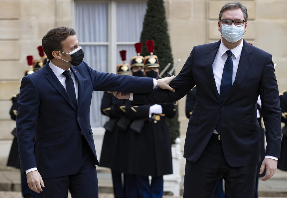 Serbian President Aleksandar Vucic at the Elysee Palace in Paris