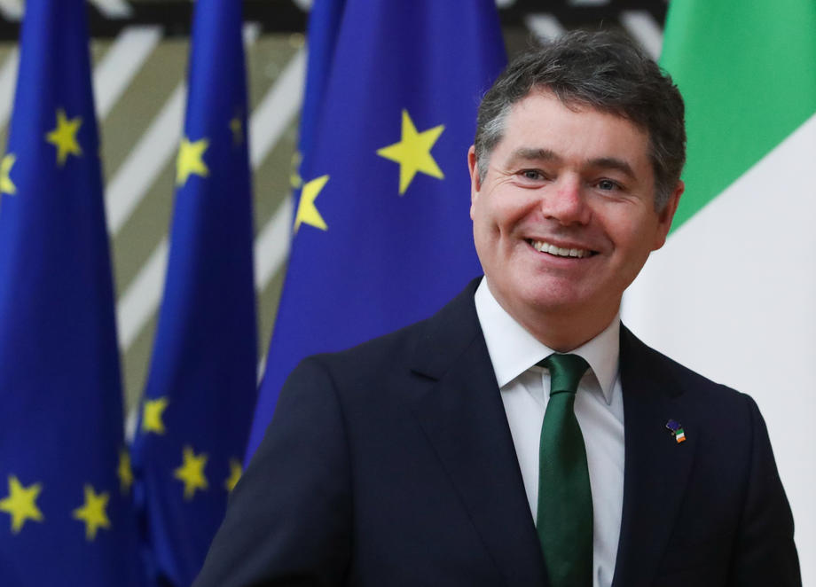 Irish Finance Minister arrives at the EU council headquarters in Brussels