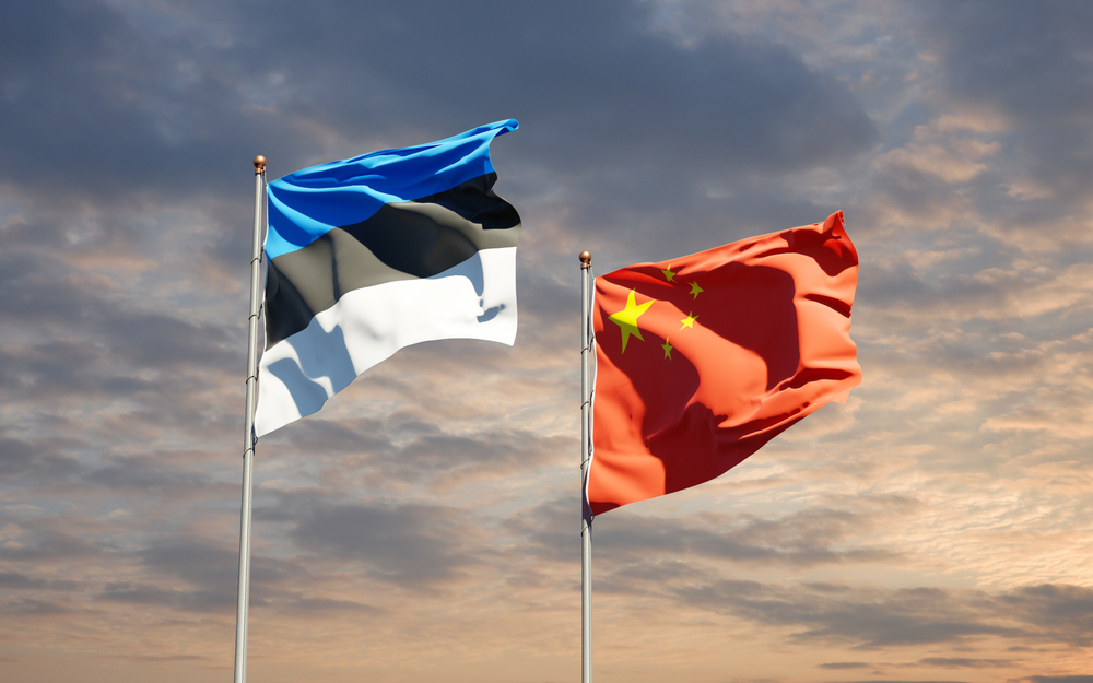 Beautiful,National,State,Flags,Of,China,And,Estonia,Together,At