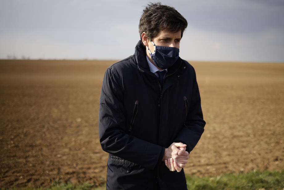 French Minister of Agriculture Julien Denormandie visit a farm