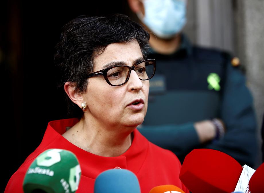 Spanish Foreign Affairs Minister Gonzalez Laya sepaks to the press