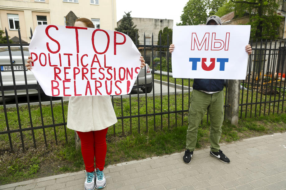 Protest of solidarity with Roman Protasevic at the Belarusian embassy in Riga