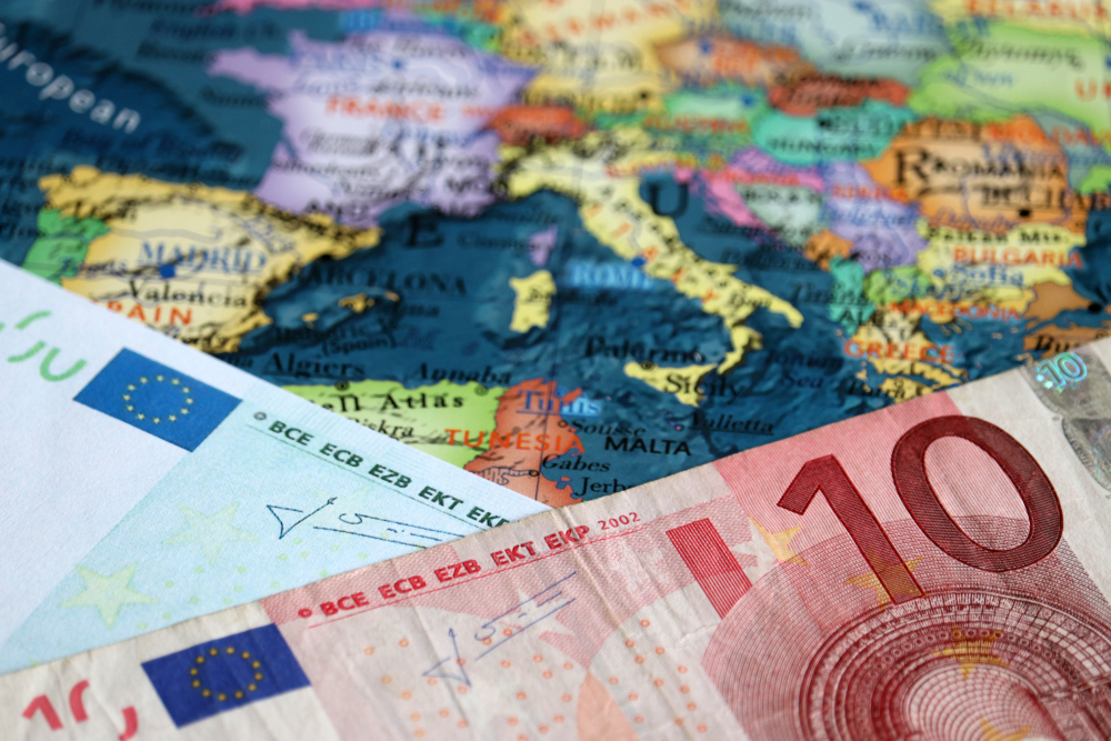 Euro,Banknote,On,The,Europe,Map.,Concept,For,Eurozone,,European