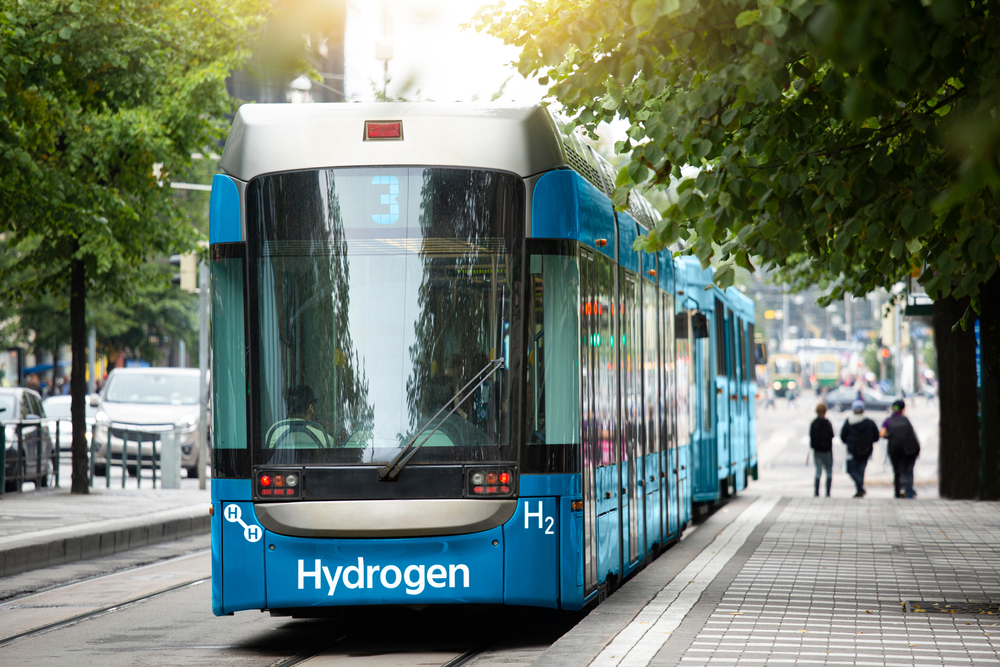 A,Hydrogen,Fuel,Cell,Tram,Stands,At,The,Station