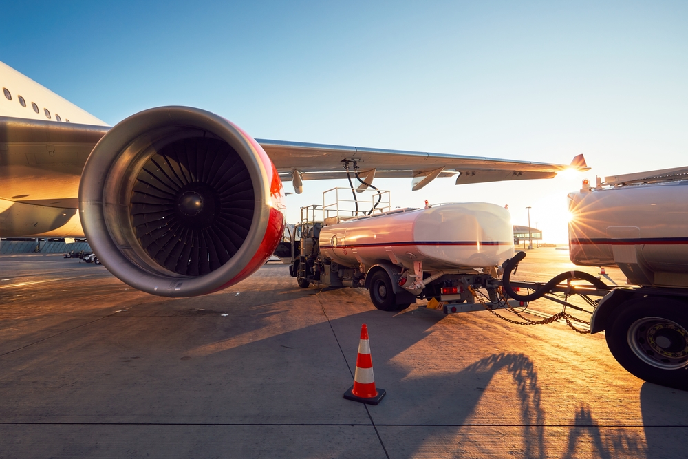Amazing,Sunset,At,The,Airport.,Refueling,Of,The,Airplane,Before