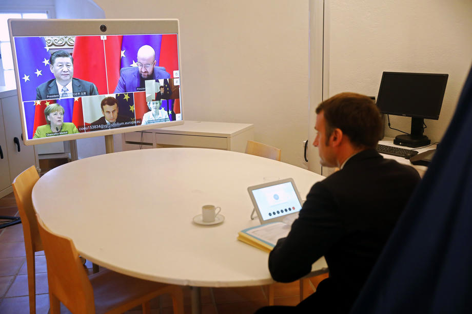 EU Leaders attend a Video Conference with Chinese President Jinping
