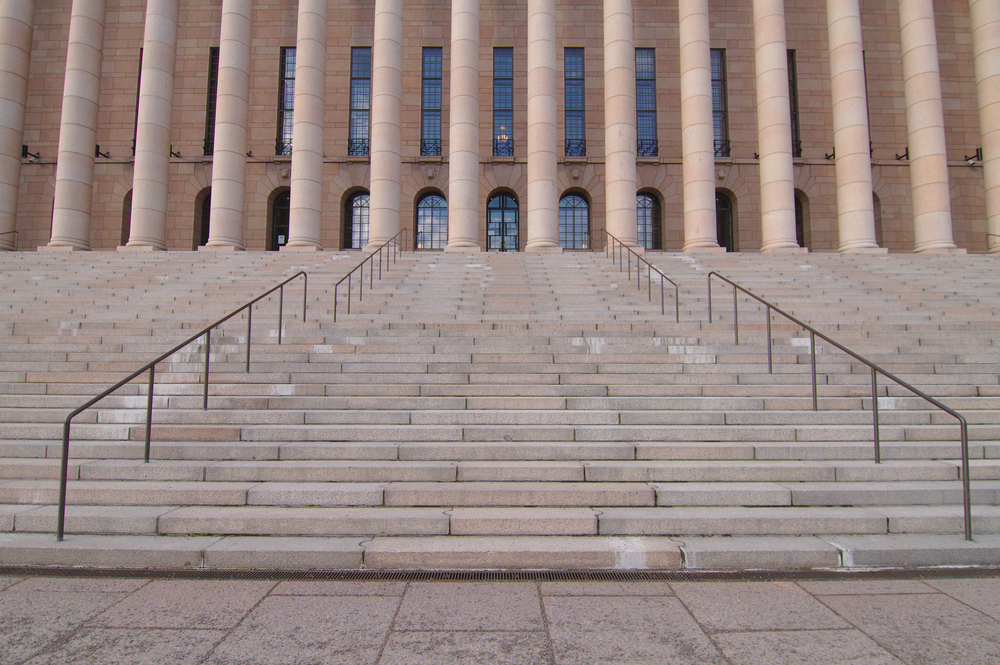 Stairs,At,The,Main,Entrance,Of,Eduskuntatalo,,The,Parliament,House