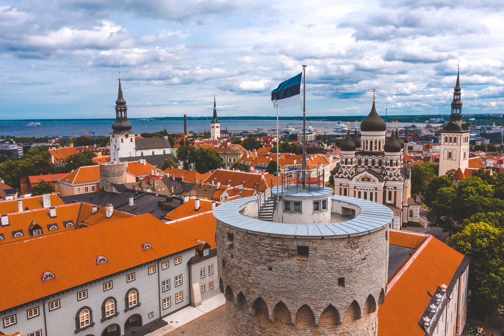 Close,Up,View,Of,The,Estonian,Flag,On,Top,Of