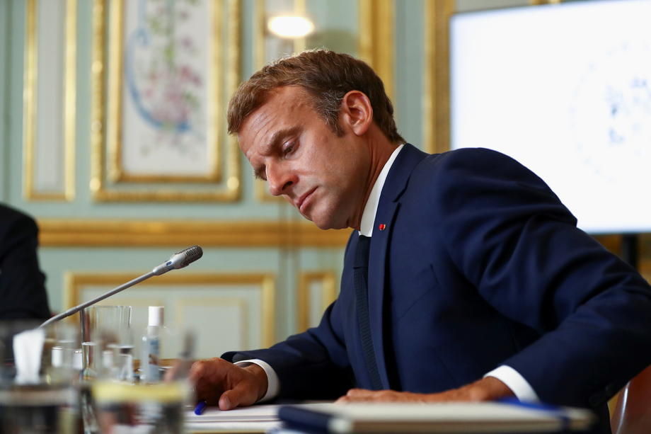 French president Macron attends virtual G7 meeting over Afghanistan, in Paris