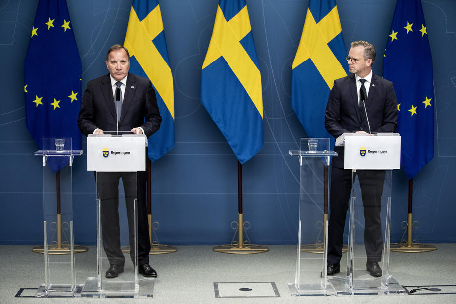 Sweden&rsquo;s Prime Minister Stefan Lofven hold a press conference after a police officer was shot dead in Gothenburg
