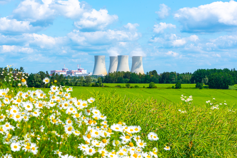 Nuclear,Power,Plant,On,The,Background,Of,Beautiful,Green,And