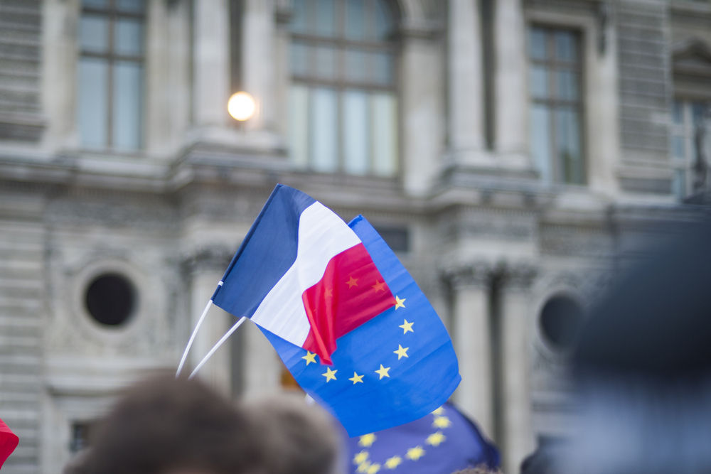 Eu,Flags,And,France,Flags,Shown,On,A,Demonstration,In