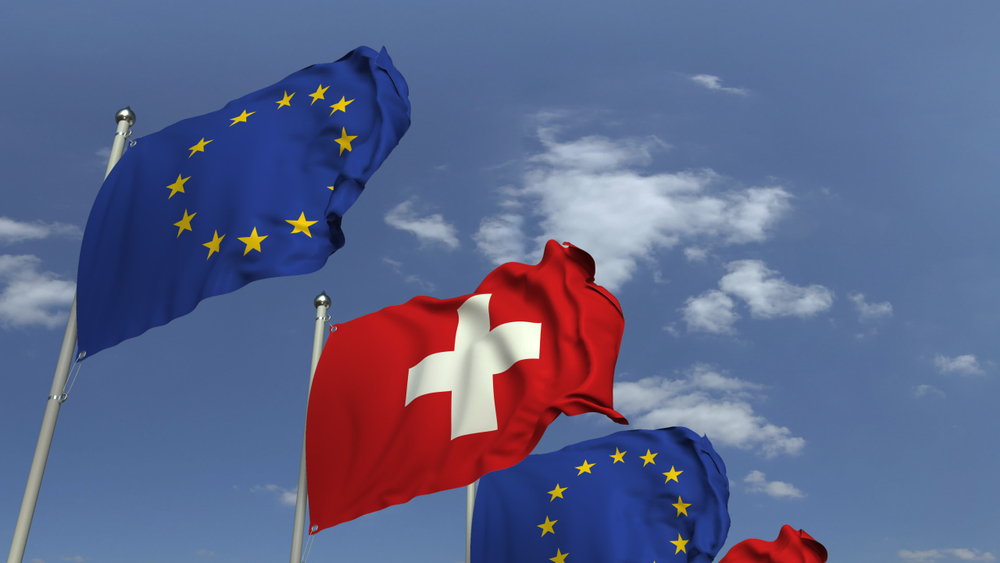 Many,Flags,Of,Switzerland,And,The,European,Union,Eu,,3d
