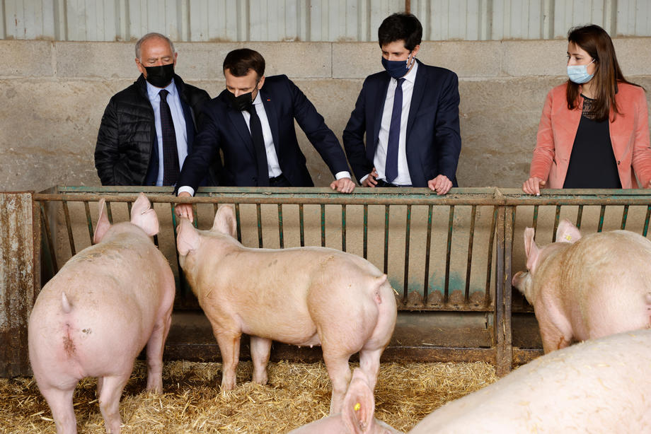 French President Emmanuel Macron visits farm in Burgundy