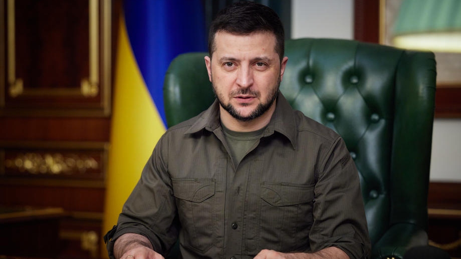 A handout photo made available by the Ukrainian Presidential Press Service shows Ukrainian President Volodymyr Zelensky during a broadcast speech in Kyiv (Kiev), Ukraine, late 21 March 2022 (issued 22 March 2022), addressing the residents of Ukrainian cities on &lsquo;Drive the occupiers out, drive these slaves out&rsquo;.  EPA-EFE/UKRAINIAN PRESIDENTIAL PRESS SERVICE HANDOUT — MANDATORY CREDIT: UKRAINIAN PRESIDENTIAL PRESS SERVICE — HANDOUT EDITORIAL USE ONLY/NO SALES