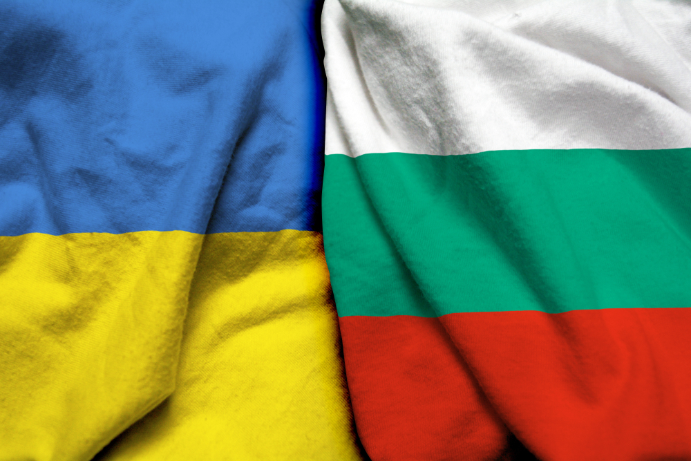 Ukraine,And,Bulgaria,Flag,On,Cloth,Texture