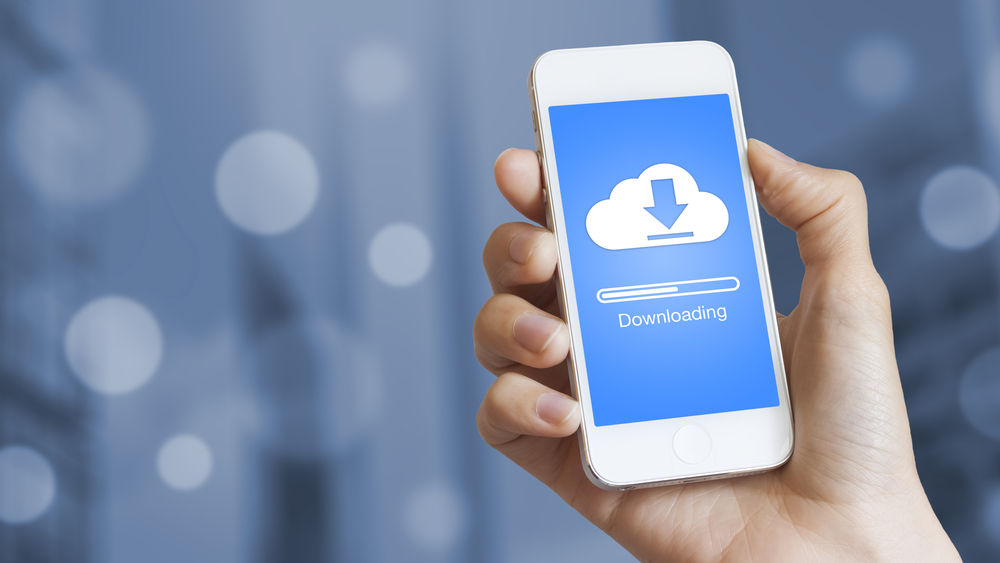 Cloud,Download,To,Mobile,Phone,From,Stored,Data,On,Server