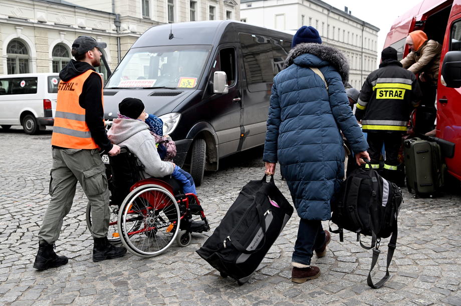 Ukrainian refugees at the train station in Przemysl