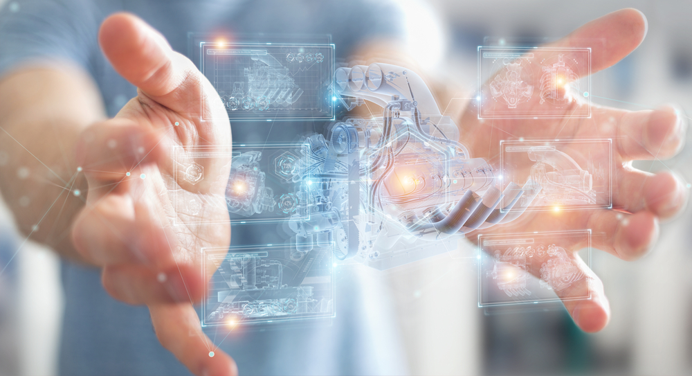 Businessman,On,Blurred,Background,Holding,And,Touching,Wireframe,Holographic,Digital