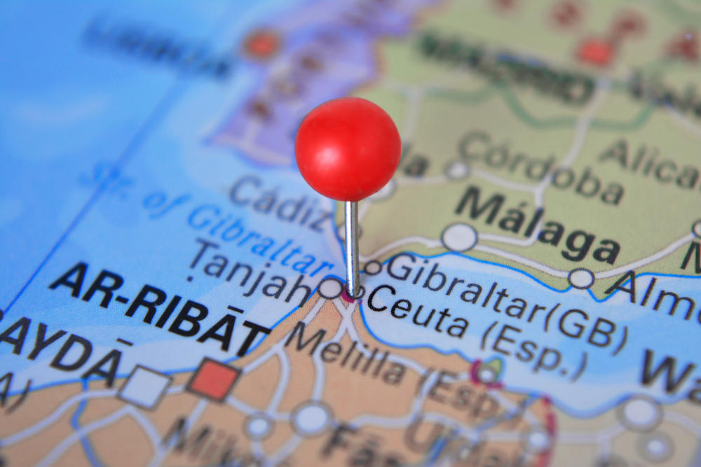 Pin,Marked,Ceuta,On,Map,In,Spain