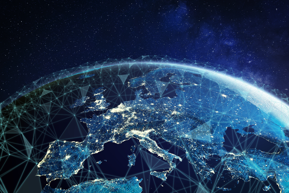 Telecommunication,Network,Above,Europe,Viewed,From,Space,With,Connected,System