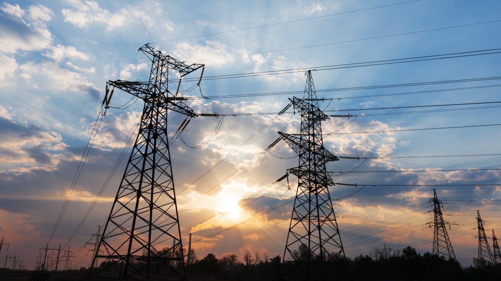 Electricity pylons silver lining