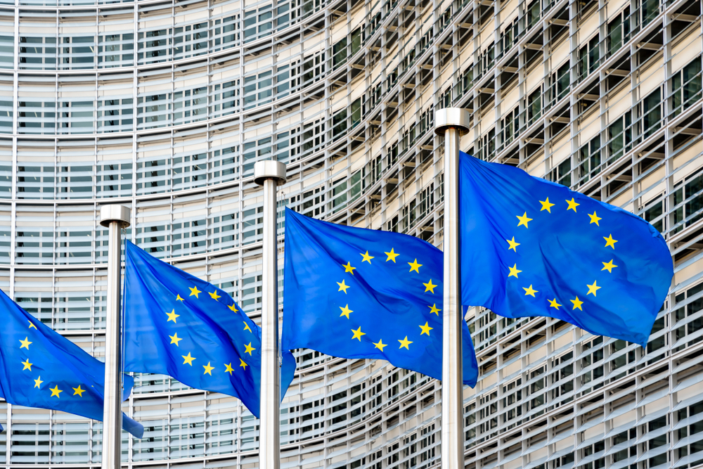 A,Row,Of,Flags,Of,The,European,Union,Flying,In