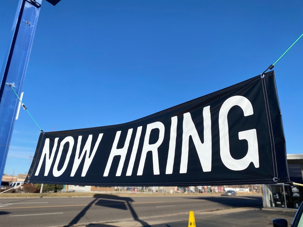 Now,Hiring,Banner,Sign,Outside,Business,Employee,Interviews,Advertisement