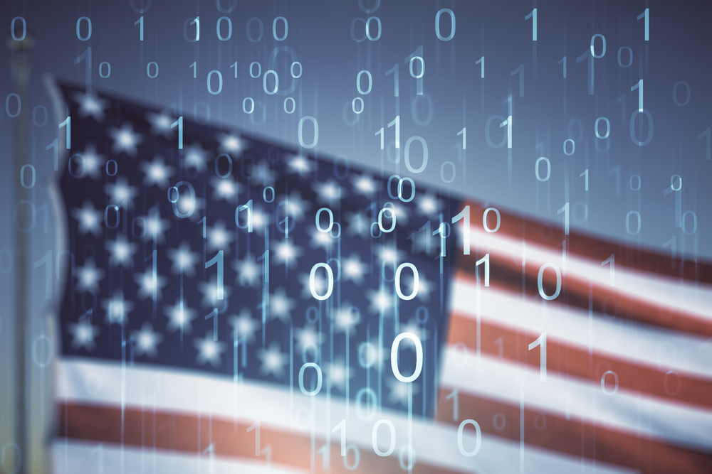 Abstract,Virtual,Binary,Code,Illustration,On,Us,Flag,And,Blue