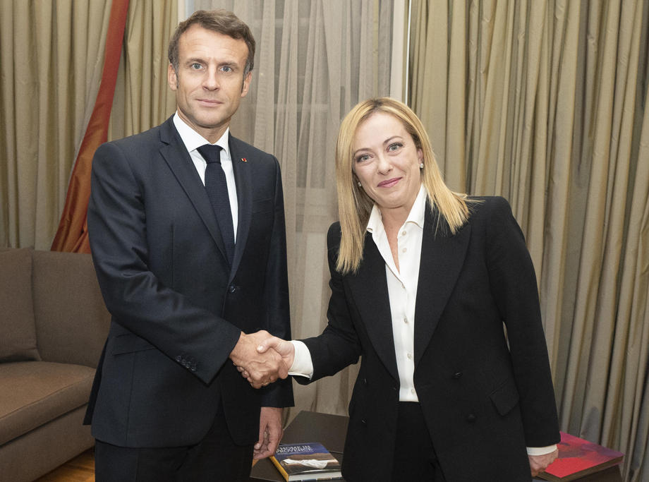 Italian Premier Giorgia Meloni meets French President Emmanuel Macron